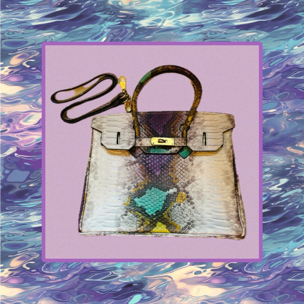 Exotic Multicolor Python Leather Handbag Immacula… - image 9